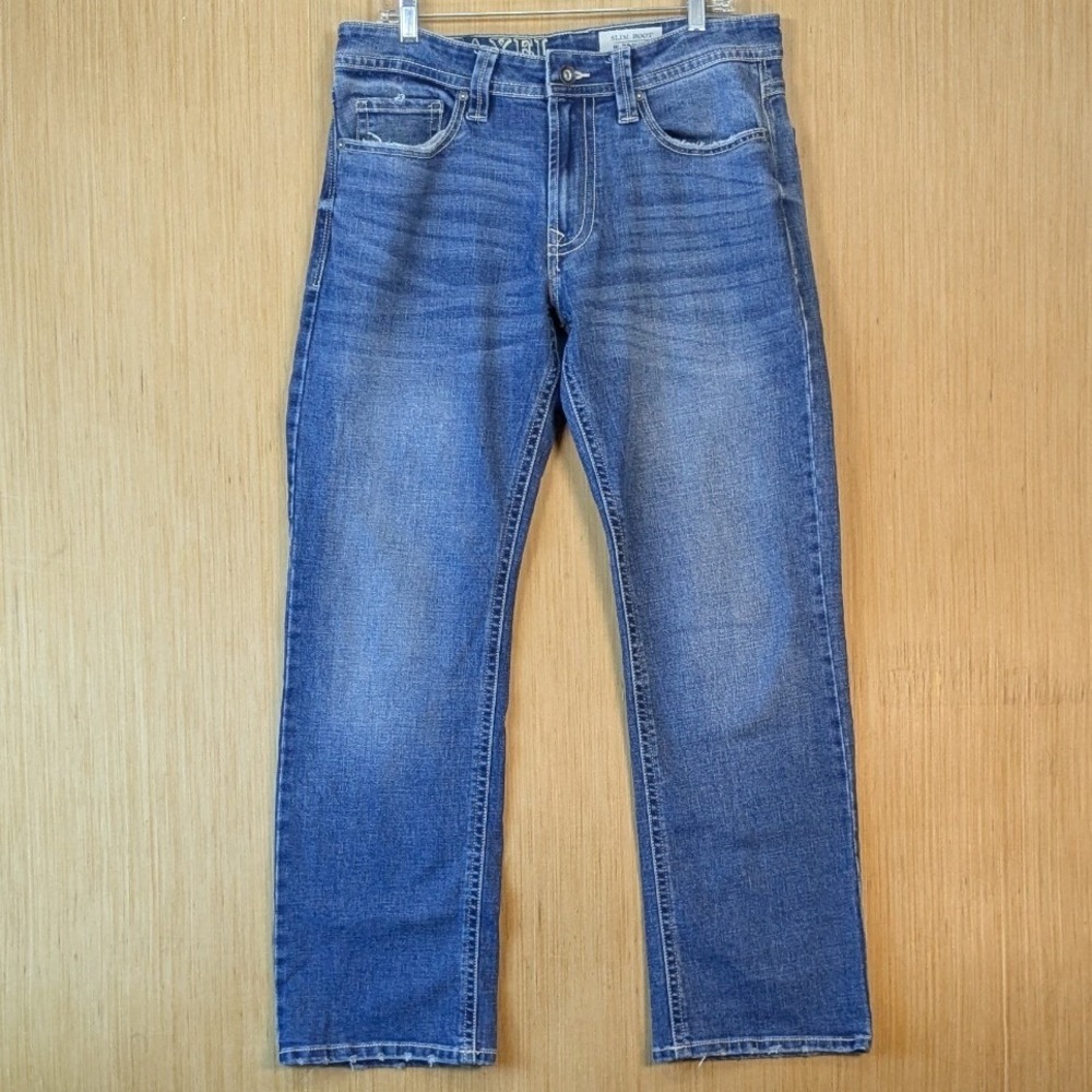 TK Axel Mens Slim Bootcut Jeans Medium Wash Stretch Denim 34x32 Blue Stitching